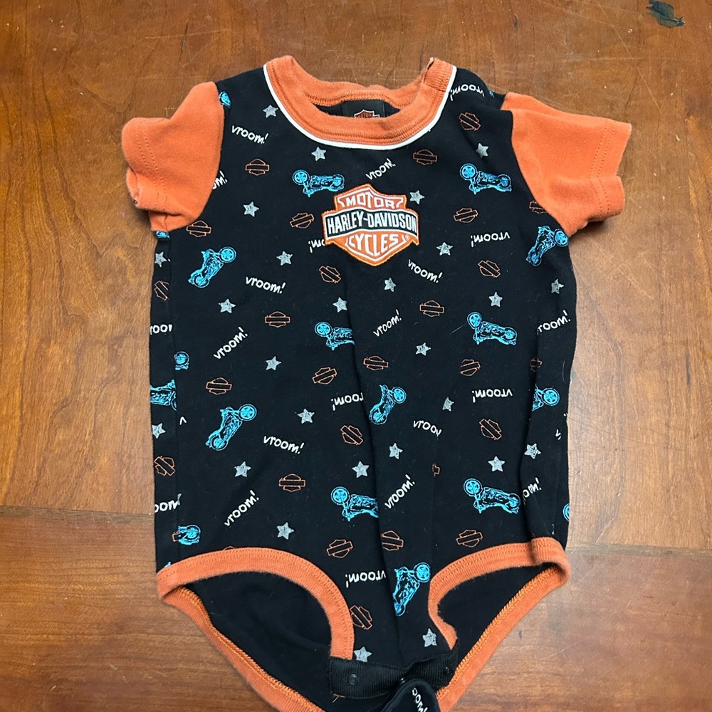 Harley-Davidson Black and Orange Kids Bodysuit Vintage 24 Months